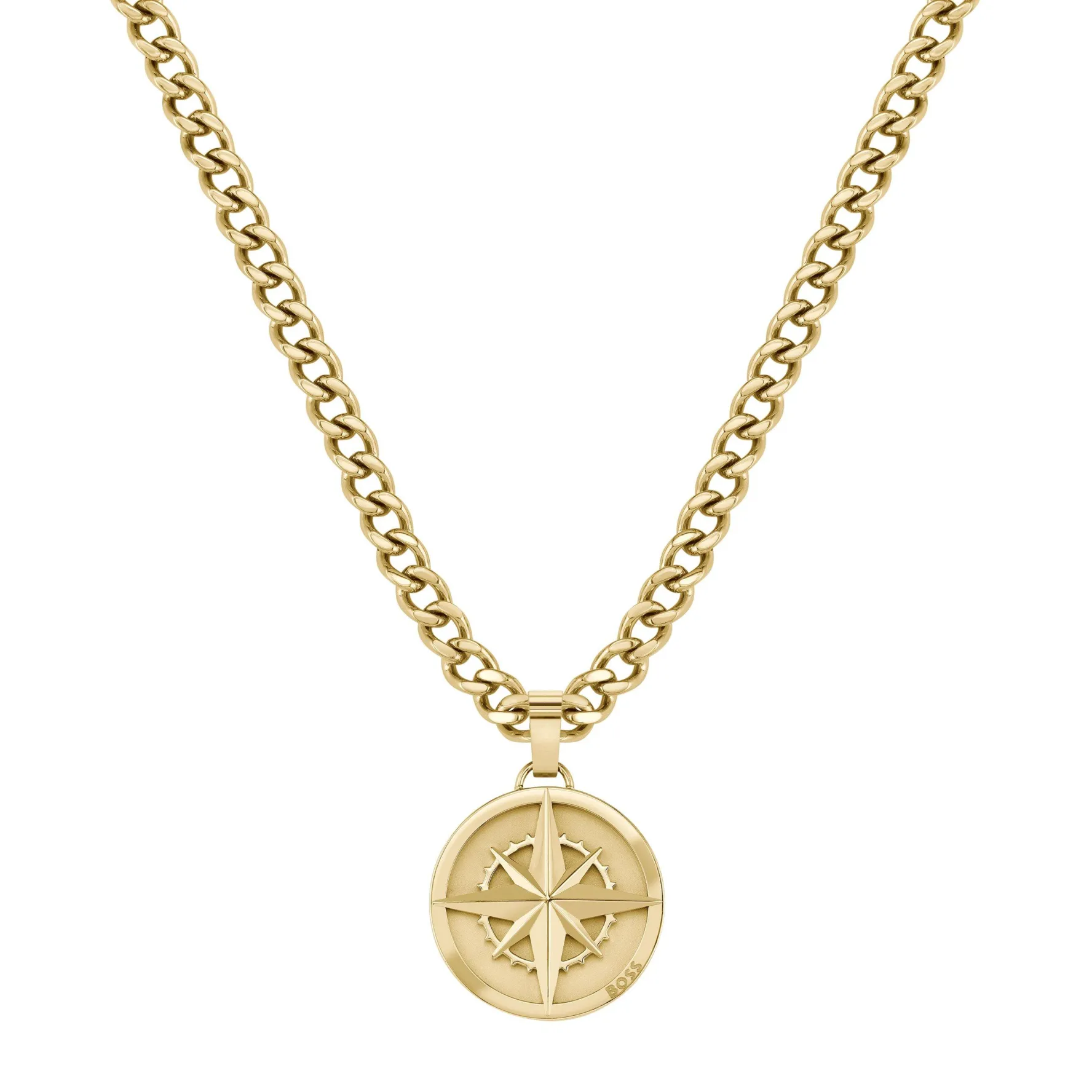 BOSS Yellow Gold Plated Compass Pendant