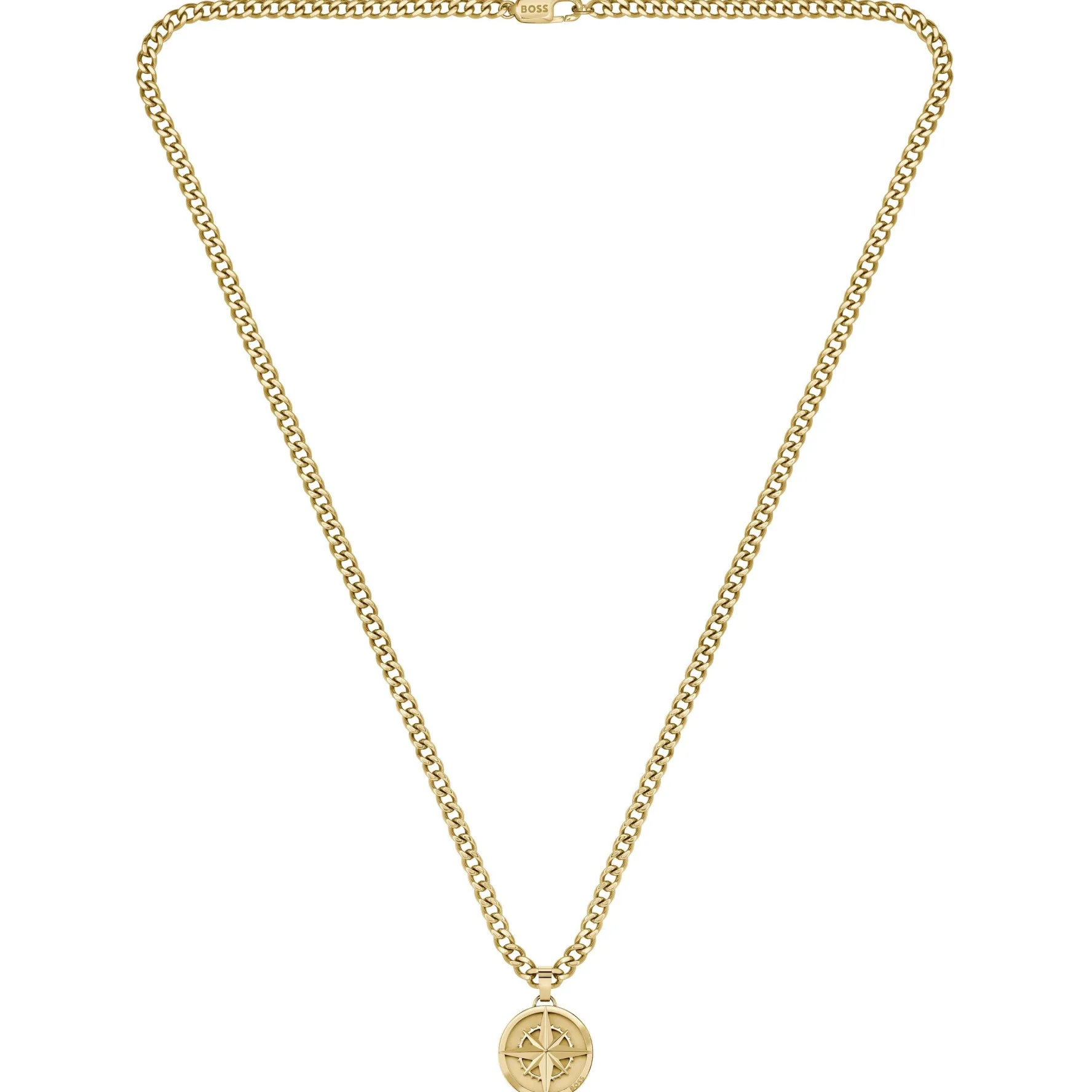 BOSS Yellow Gold Plated Compass Pendant