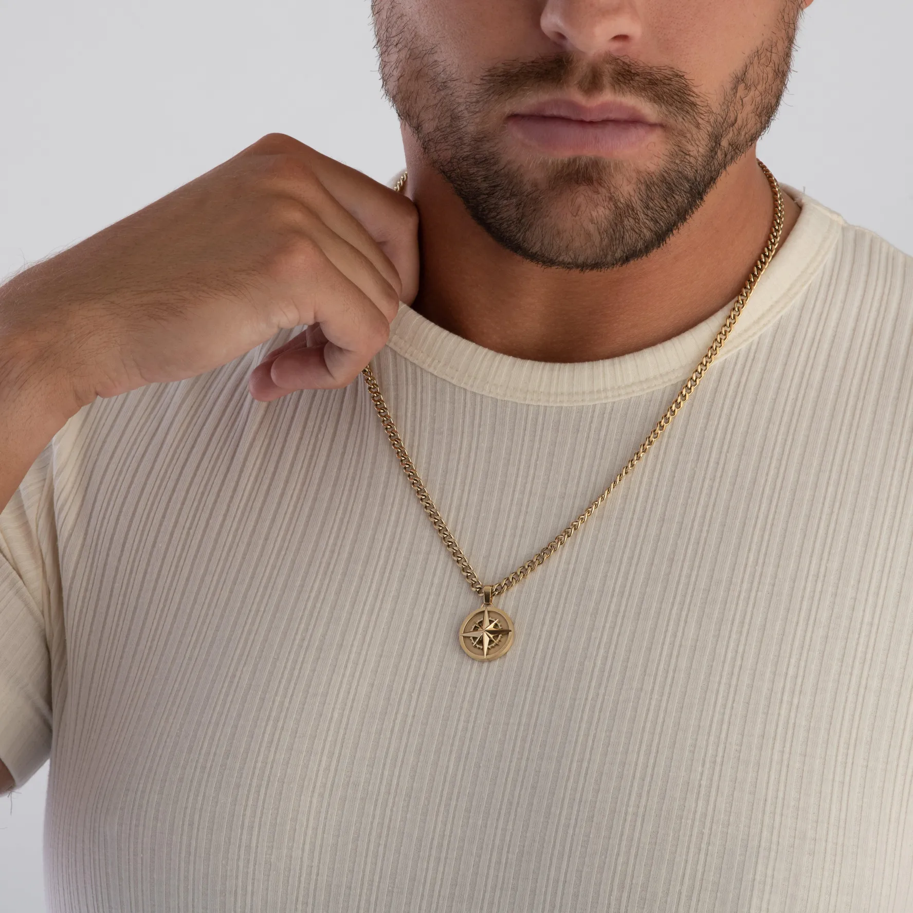 BOSS Yellow Gold Plated Compass Pendant
