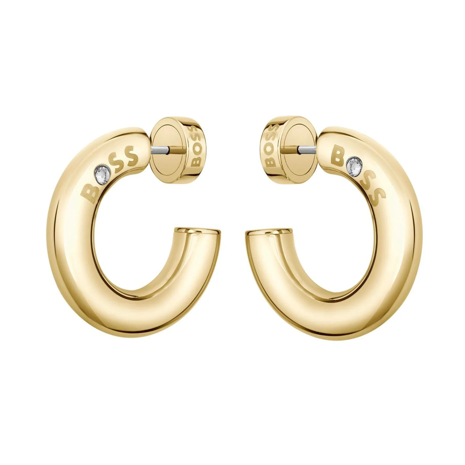 BOSS Yellow Gold Tone Crystal Hoop Earrings