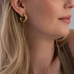 BOSS Yellow Gold Tone Crystal Hoop Earrings