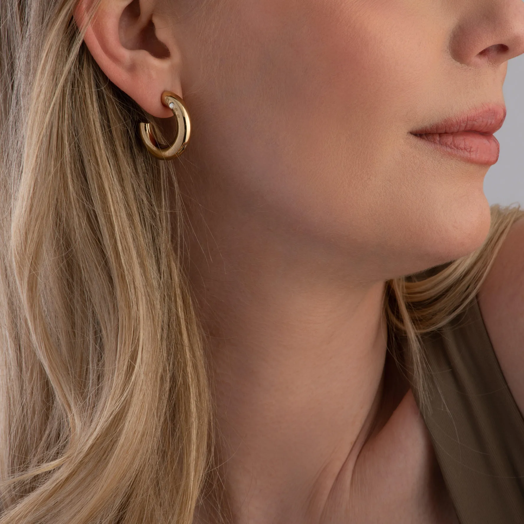 BOSS Yellow Gold Tone Crystal Hoop Earrings