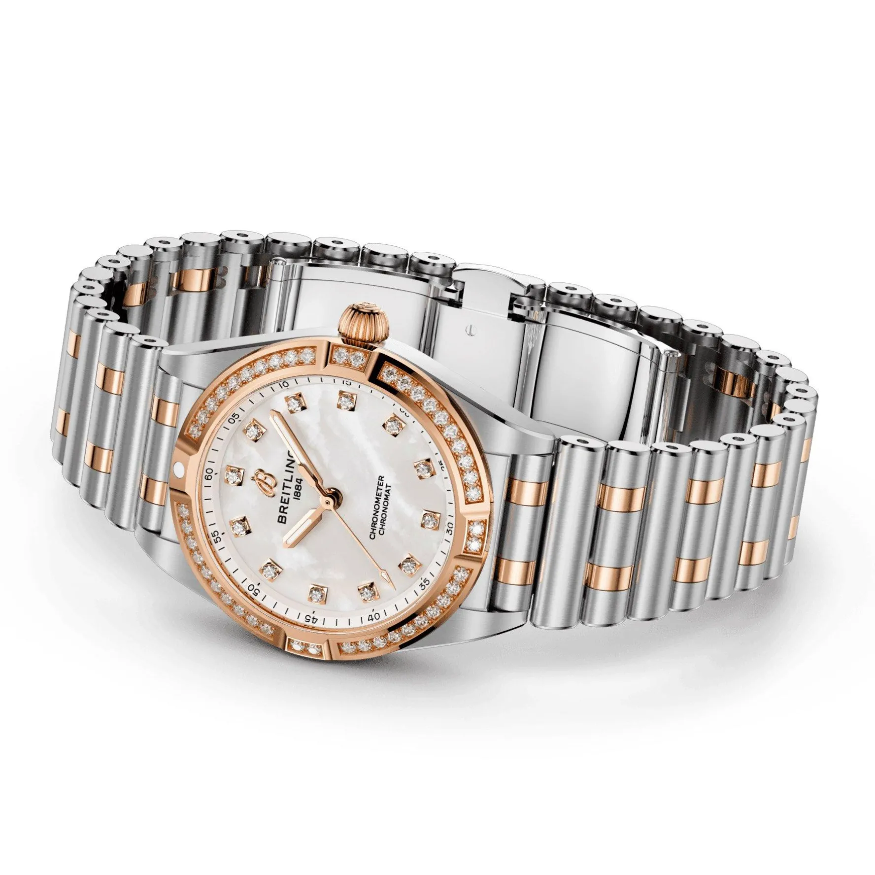 Breitling Chronomat 28mm Stainless Steel and 18ct Rose Gold Mother of Pearl Ladies Watch