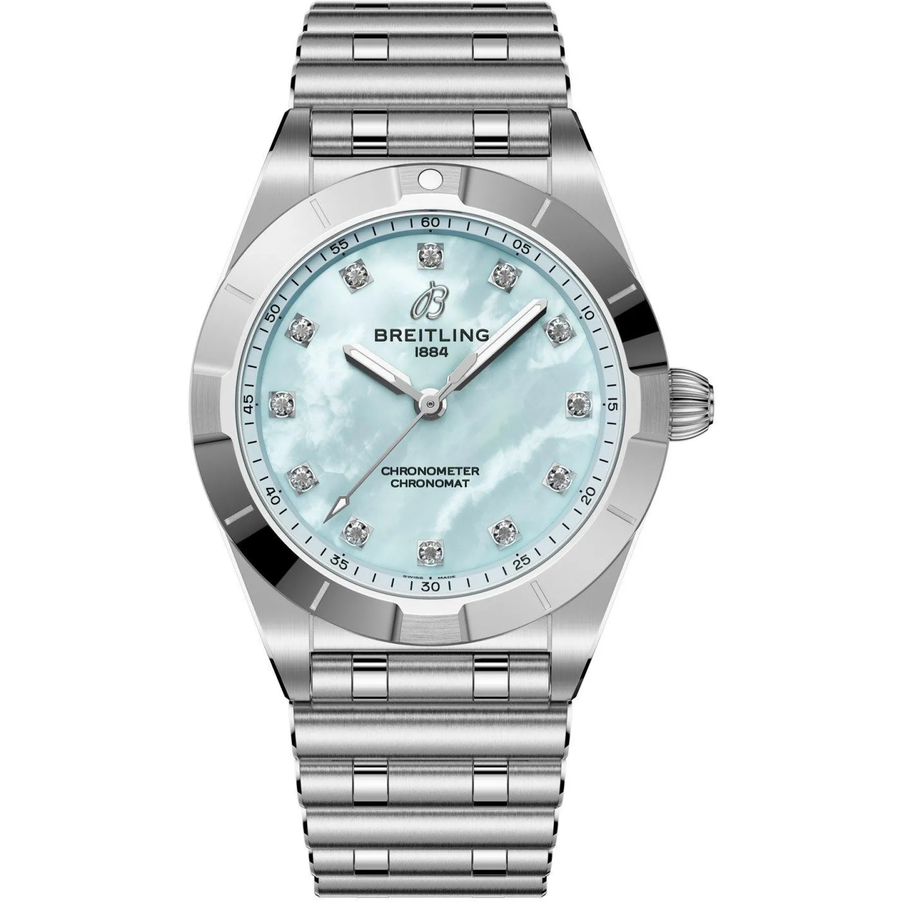 Breitling Chronomat 28mm Stainless Steel Mother of Pearl Ladies Watch