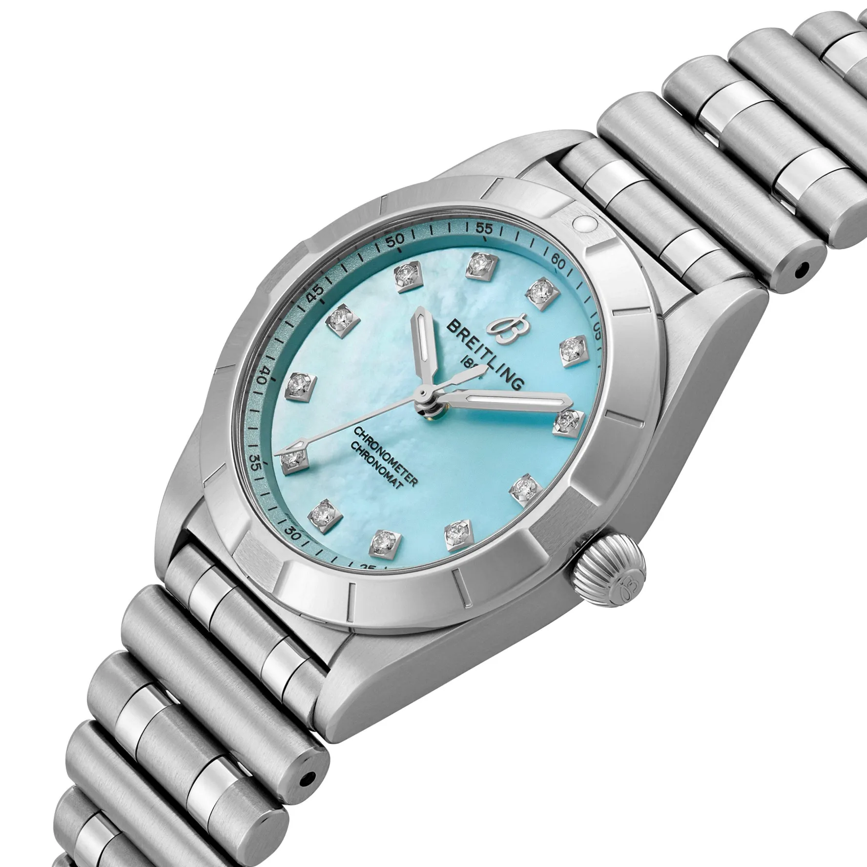 Breitling Chronomat 28mm Stainless Steel Mother of Pearl Ladies Watch