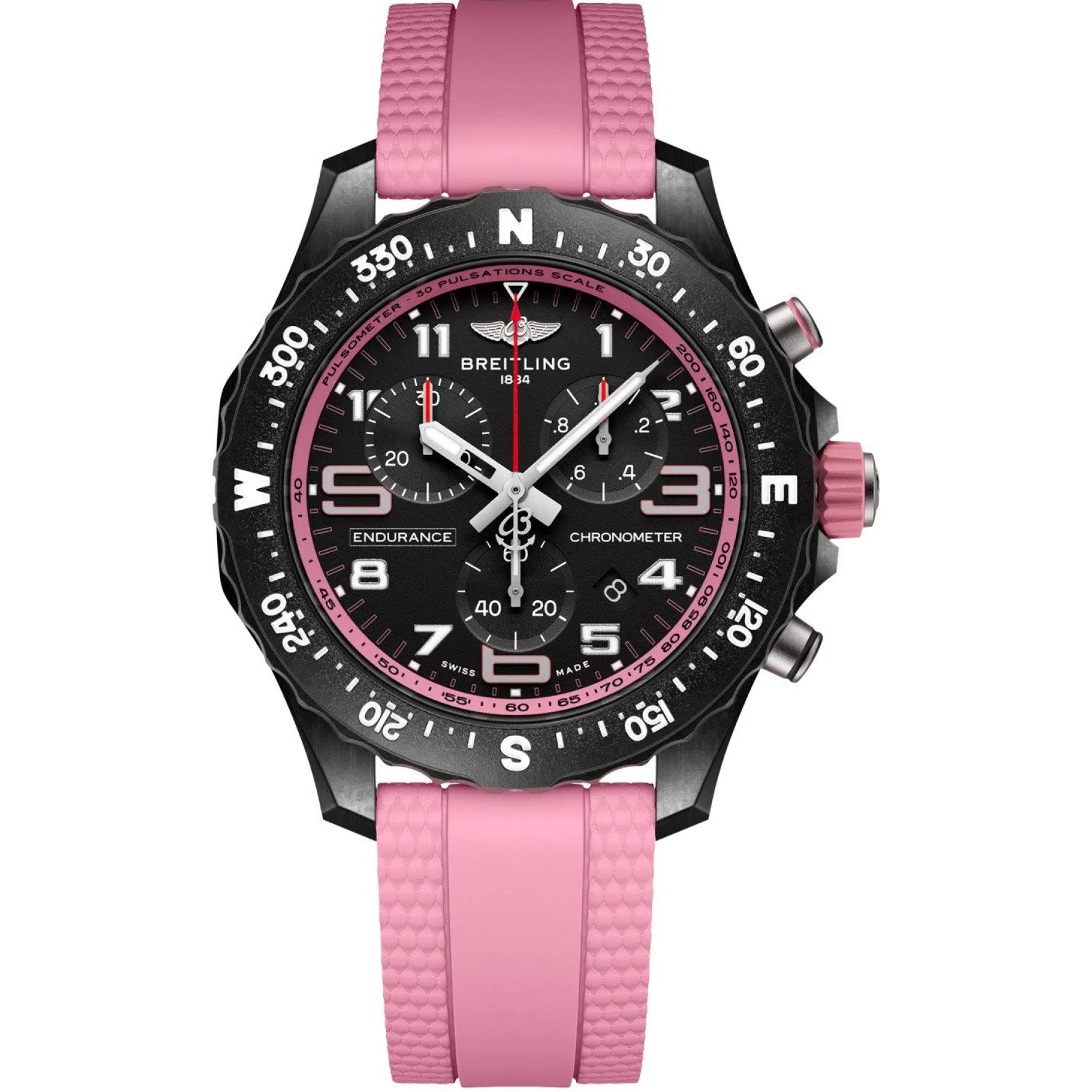 Breitling Endurance Pro 38mm Chronograph Pink Rubber Strap Ladies Watch