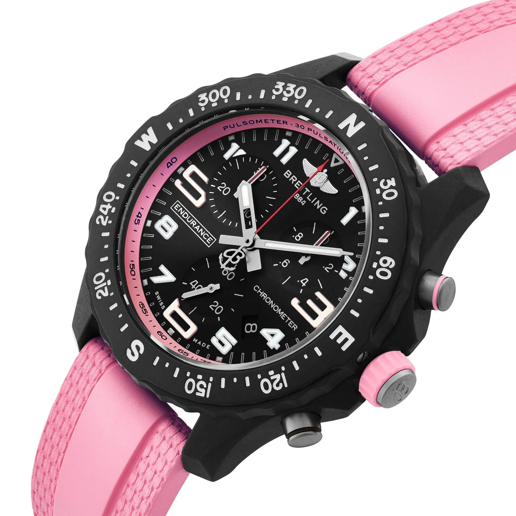 Breitling Endurance Pro 38mm Chronograph Pink Rubber Strap Ladies Watch