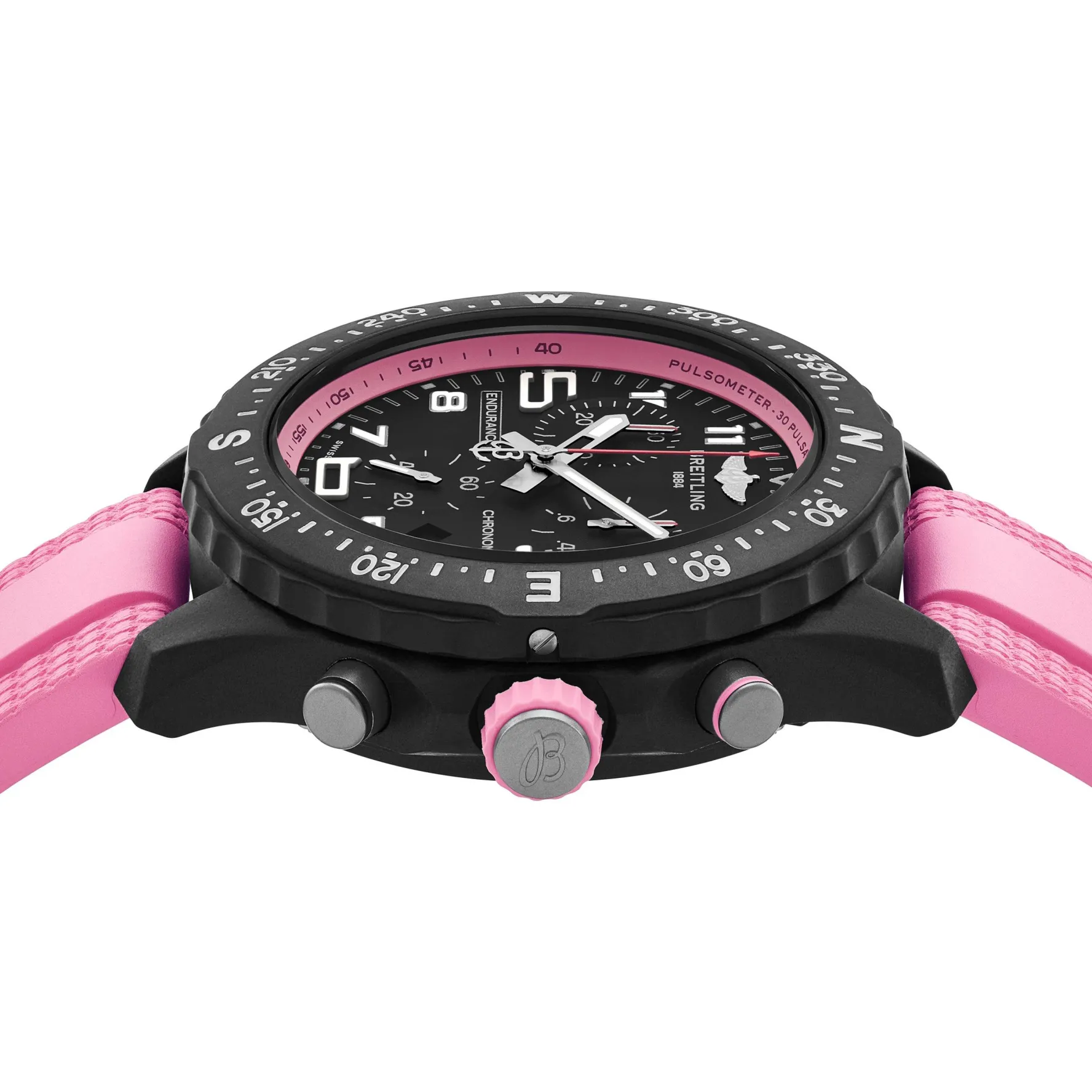 Breitling Endurance Pro 38mm Chronograph Pink Rubber Strap Ladies Watch
