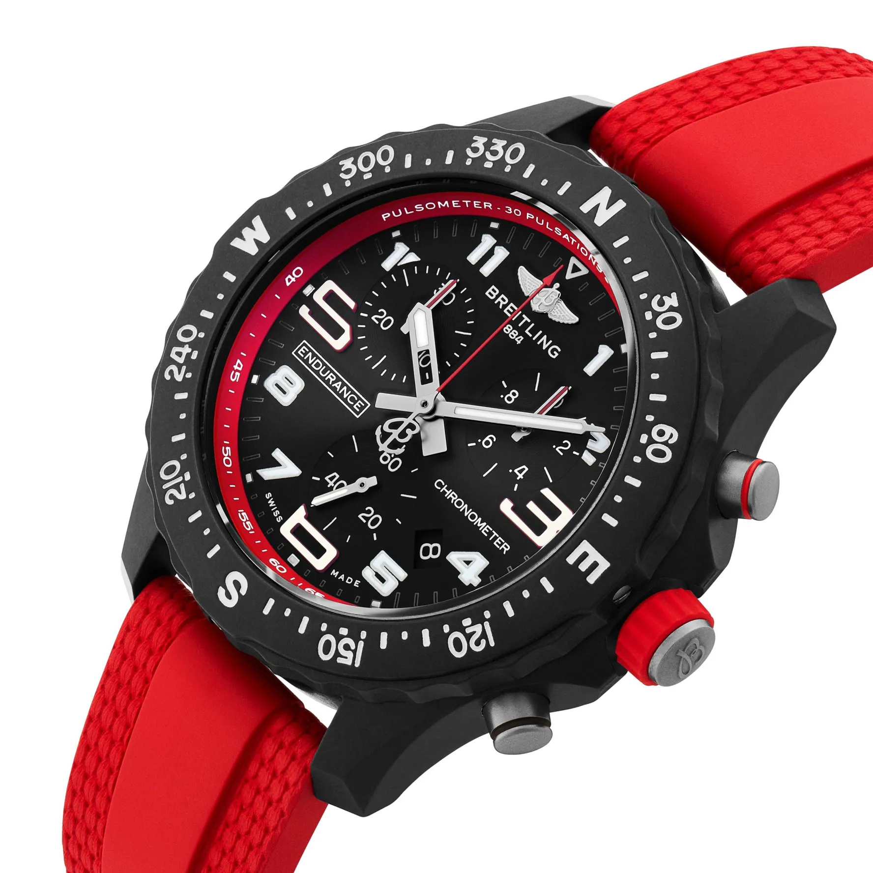 Breitling Endurance Pro 38mm Chronograph Red Rubber Strap Ladies Watch