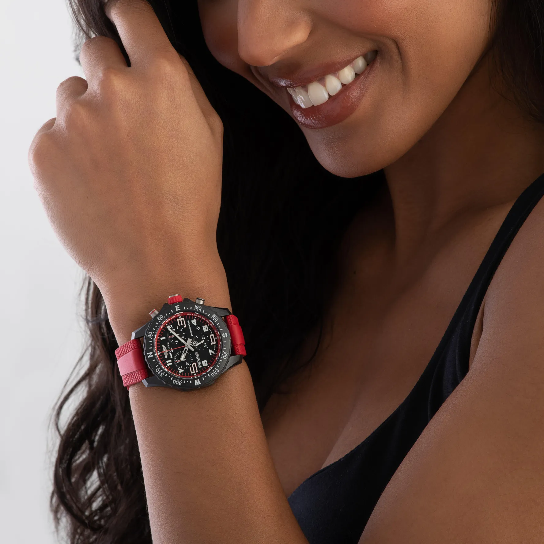 Breitling Endurance Pro 38mm Chronograph Red Rubber Strap Ladies Watch