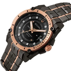 Bulova Icon Champlain 46mm Black Ion and Rose Gold Plated Diamond Men’s Watch