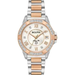 Bulova Marine Star 32mm Rose Gold Plated Diamond Ladies Watch