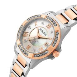 Bulova Marine Star 32mm Rose Gold Plated Diamond Ladies Watch