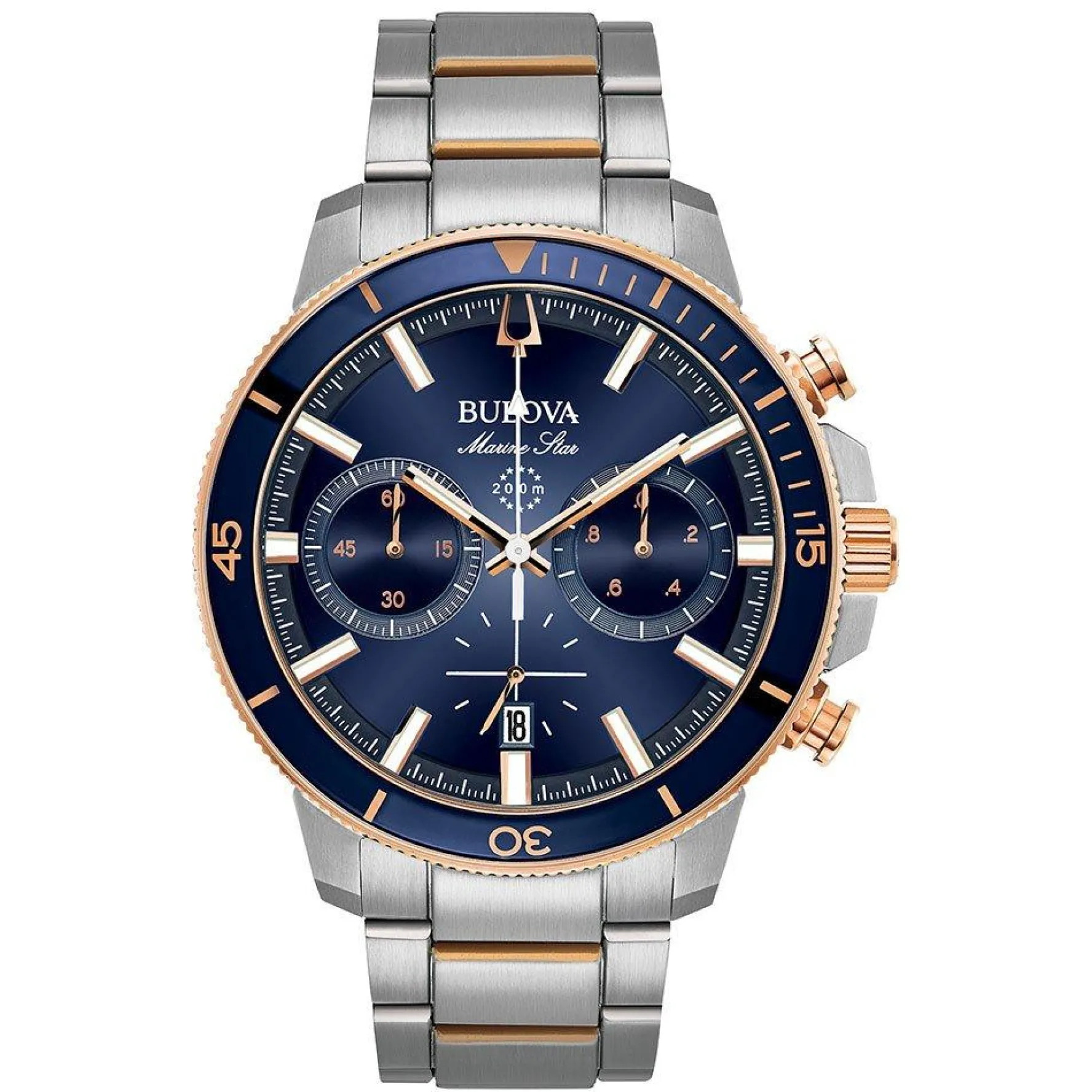 Bulova Marine Star 45mm Stainless Steel Rose Gold Plated Chronograph Men's Watch