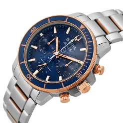 Bulova Marine Star 45mm Stainless Steel Rose Gold Plated Chronograph Men's Watch