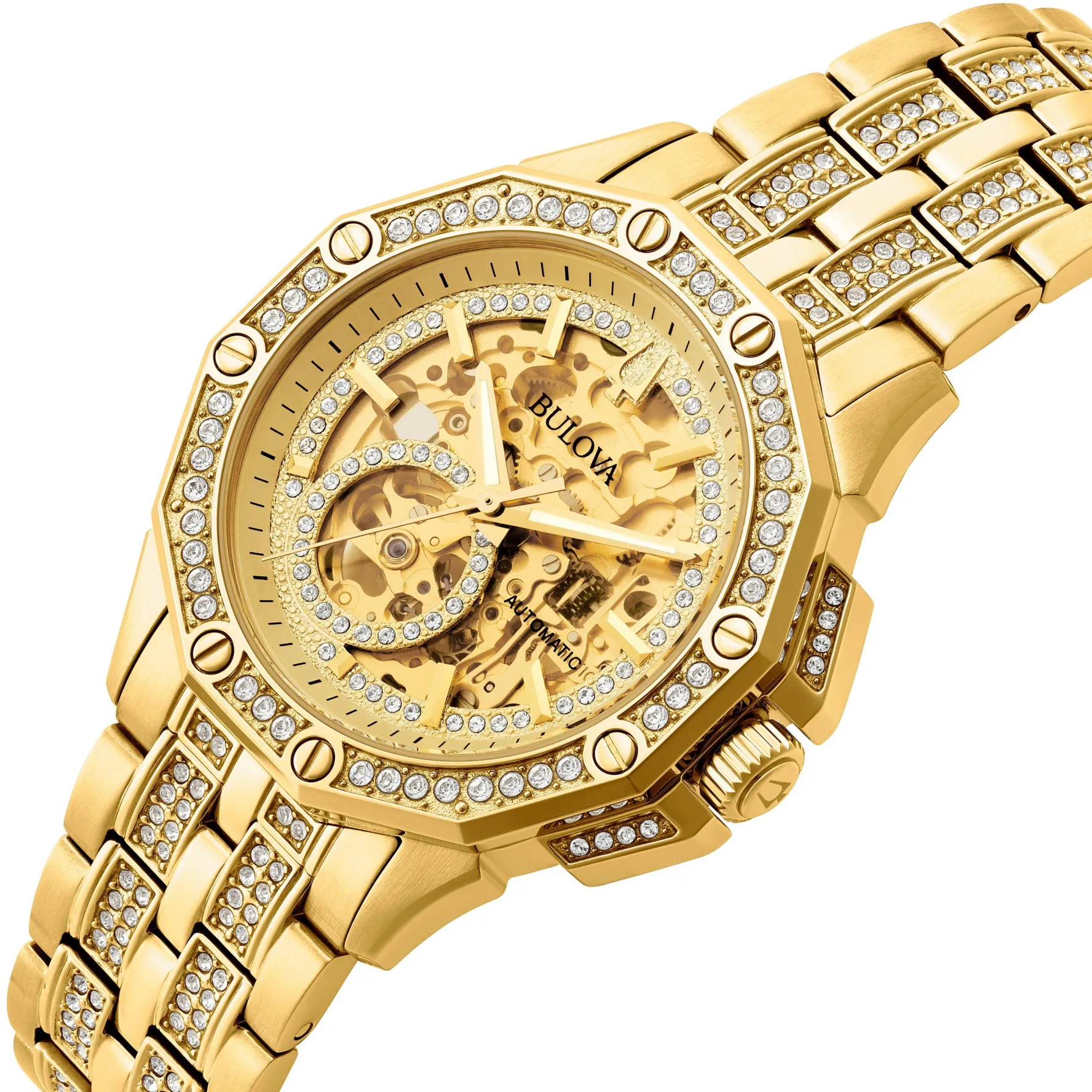 Bulova Octava 42mm Yellow Gold Plated Crystal Automatic Men’s Watch