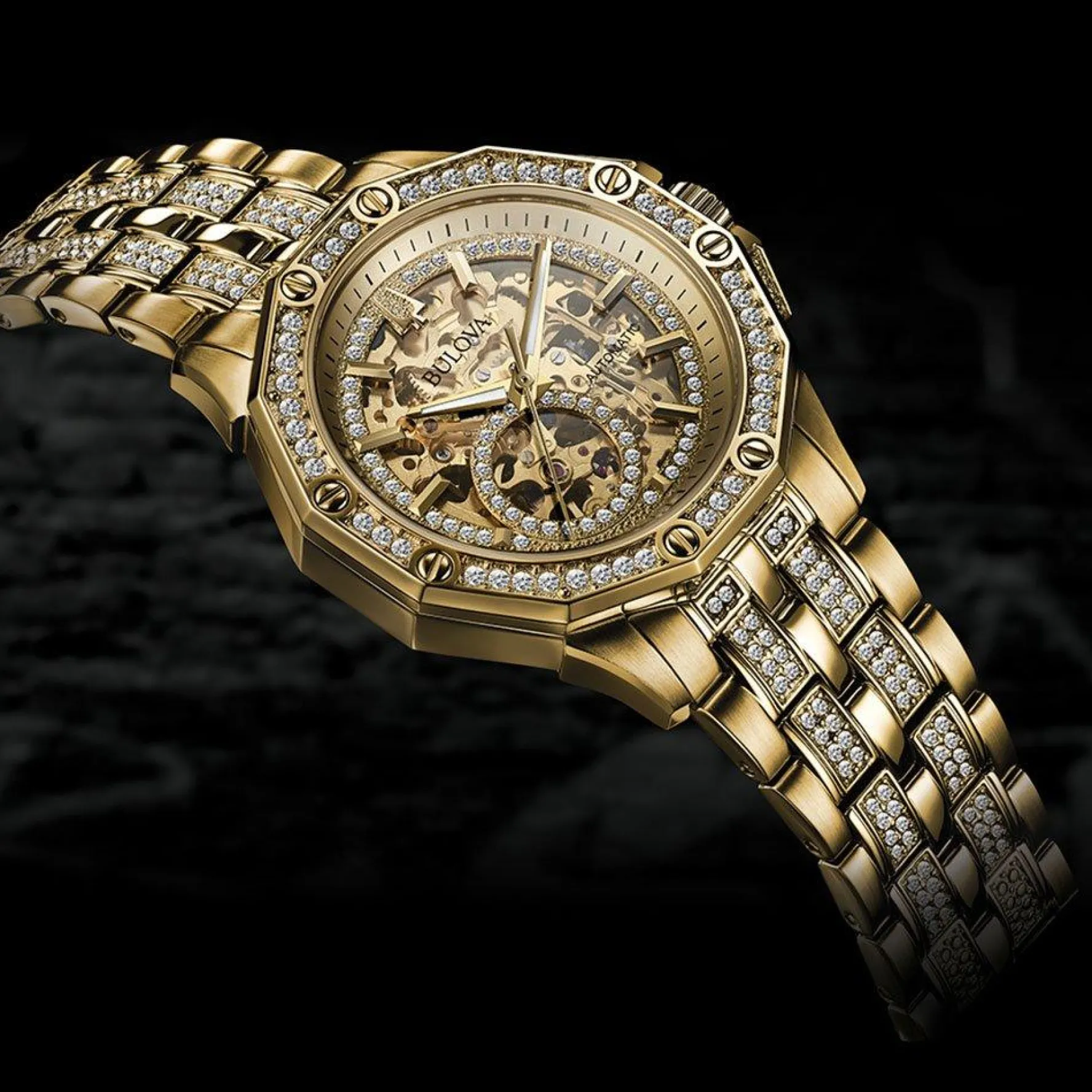 Bulova Octava 42mm Yellow Gold Plated Crystal Automatic Men’s Watch