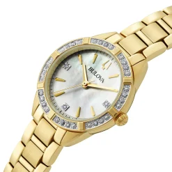 Bulova Sutton 28mm Yellow Gold Plated Diamond Ladies Watch