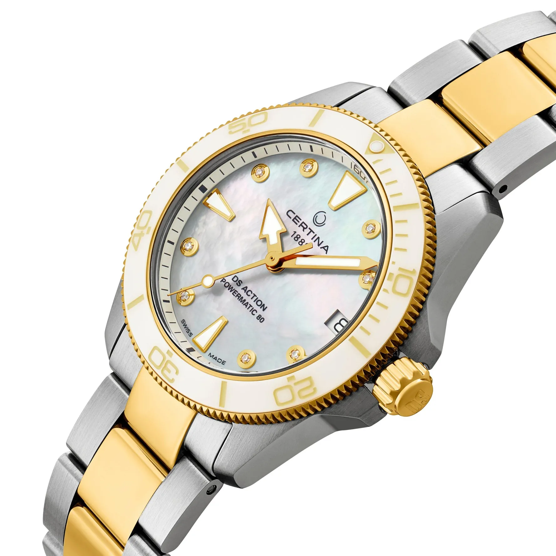 Certina DS Action 34.5mm Stainless Steel and Yellow Gold Plated Diamond Automatic Ladies Watch