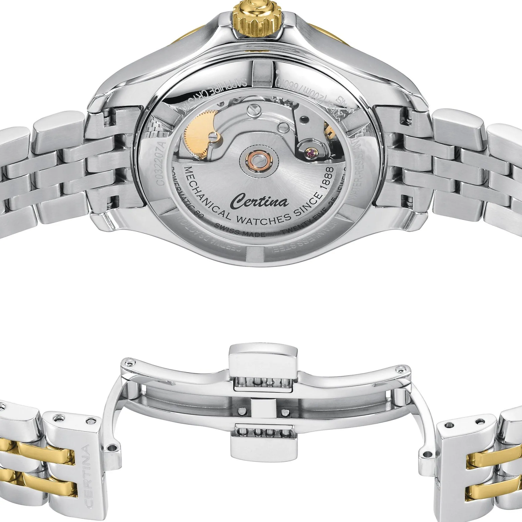 Certina DS Action 34.5mm Stainless Steel and Yellow Gold Plated Diamond Automatic Ladies Watch