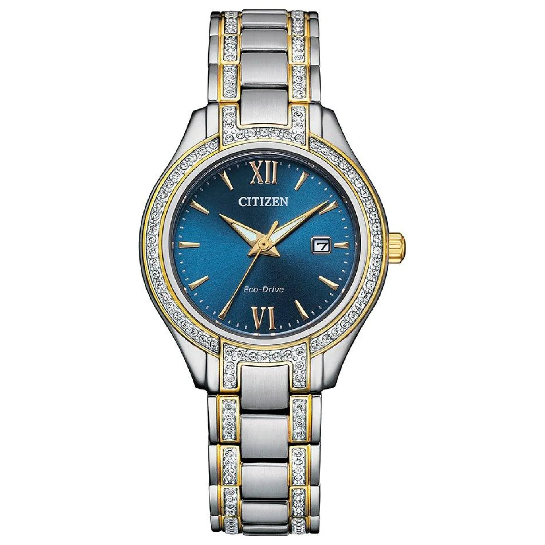 Citizen Silhouette 30mm Stainless Steel and Yellow Gold Tone Crystal Eco Drive Ladies Watch