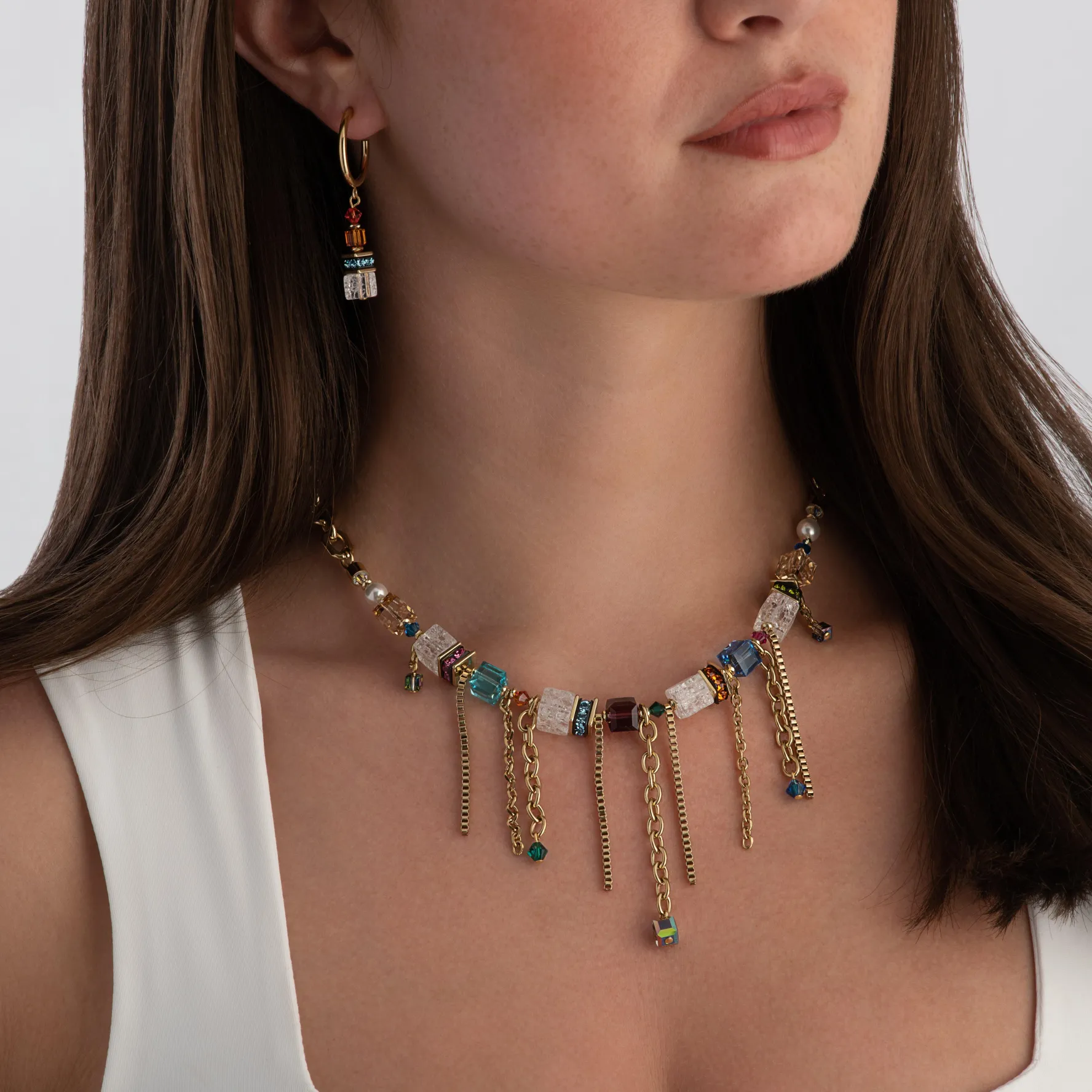 Coeur De Lion GeoCUBE Fusion Summer Yellow Gold Tone Crystal Drop Earrings