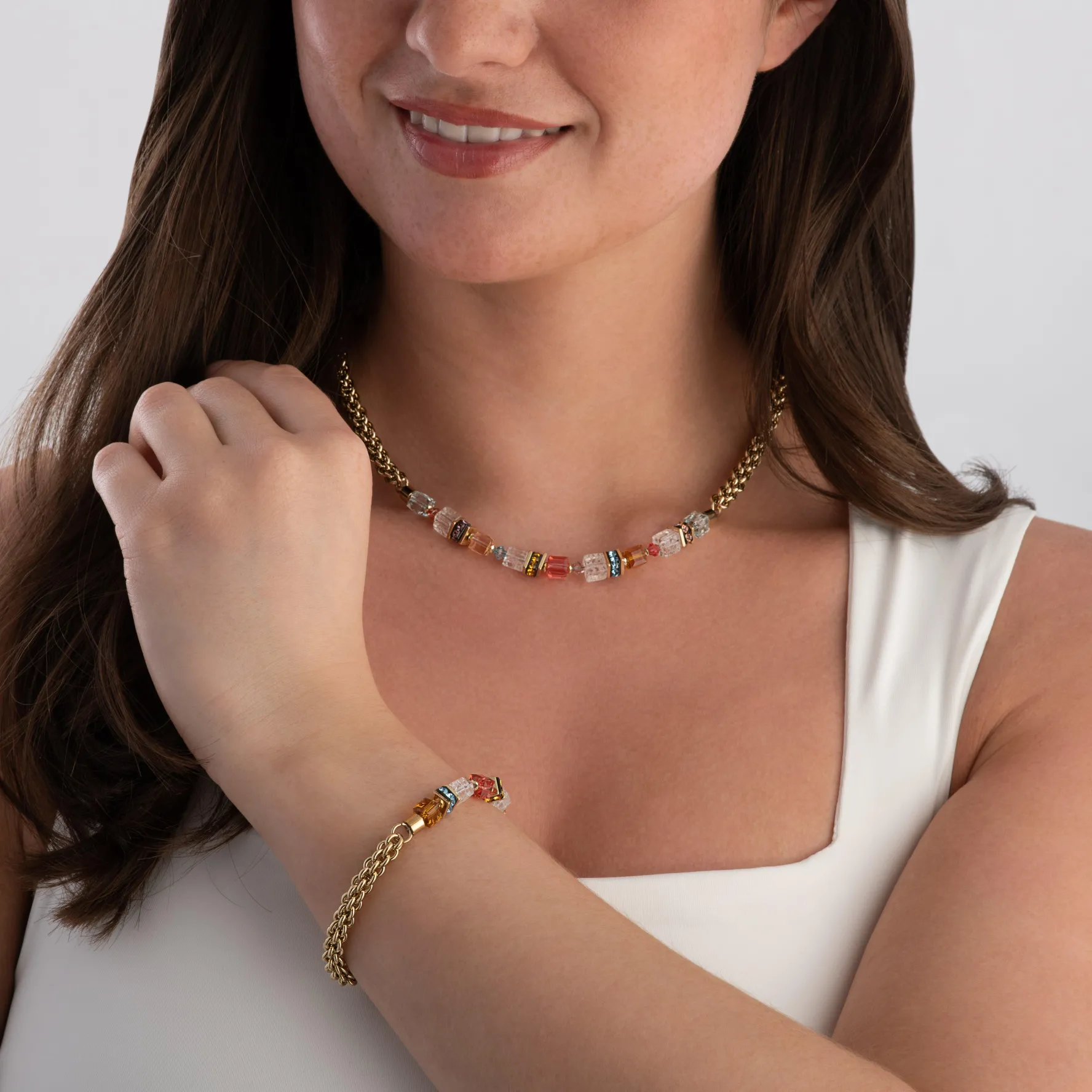 Coeur De Lion GeoCUBE Fusion Summer Yellow Gold Tone Crystal Necklace