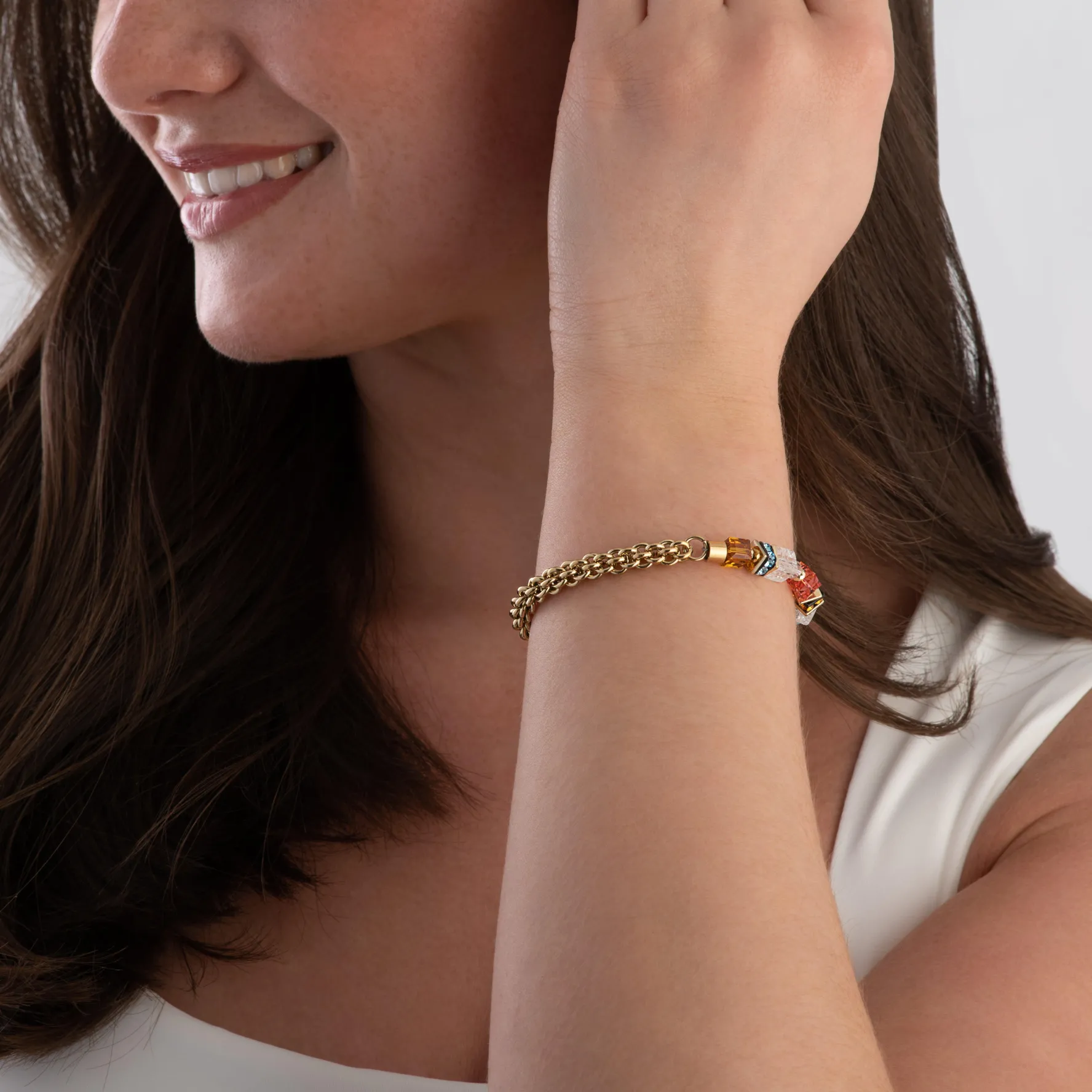 Coeur De Lion GeoCUBE Fusion Summer Yellow Gold Tone Crystal Bracelet