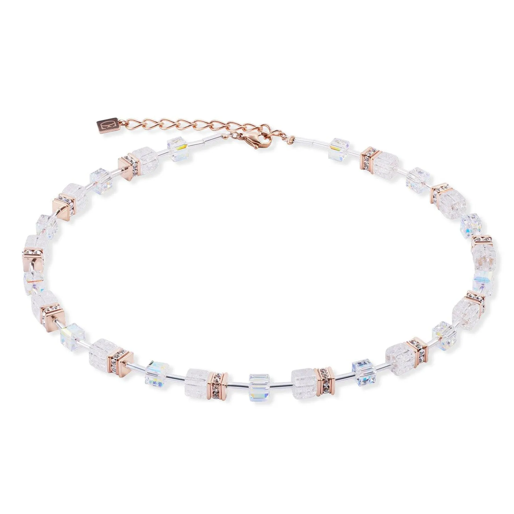 Coeur De Lion GeoCUBE Iconic Nature Rose Gold Tone Crystal Necklace