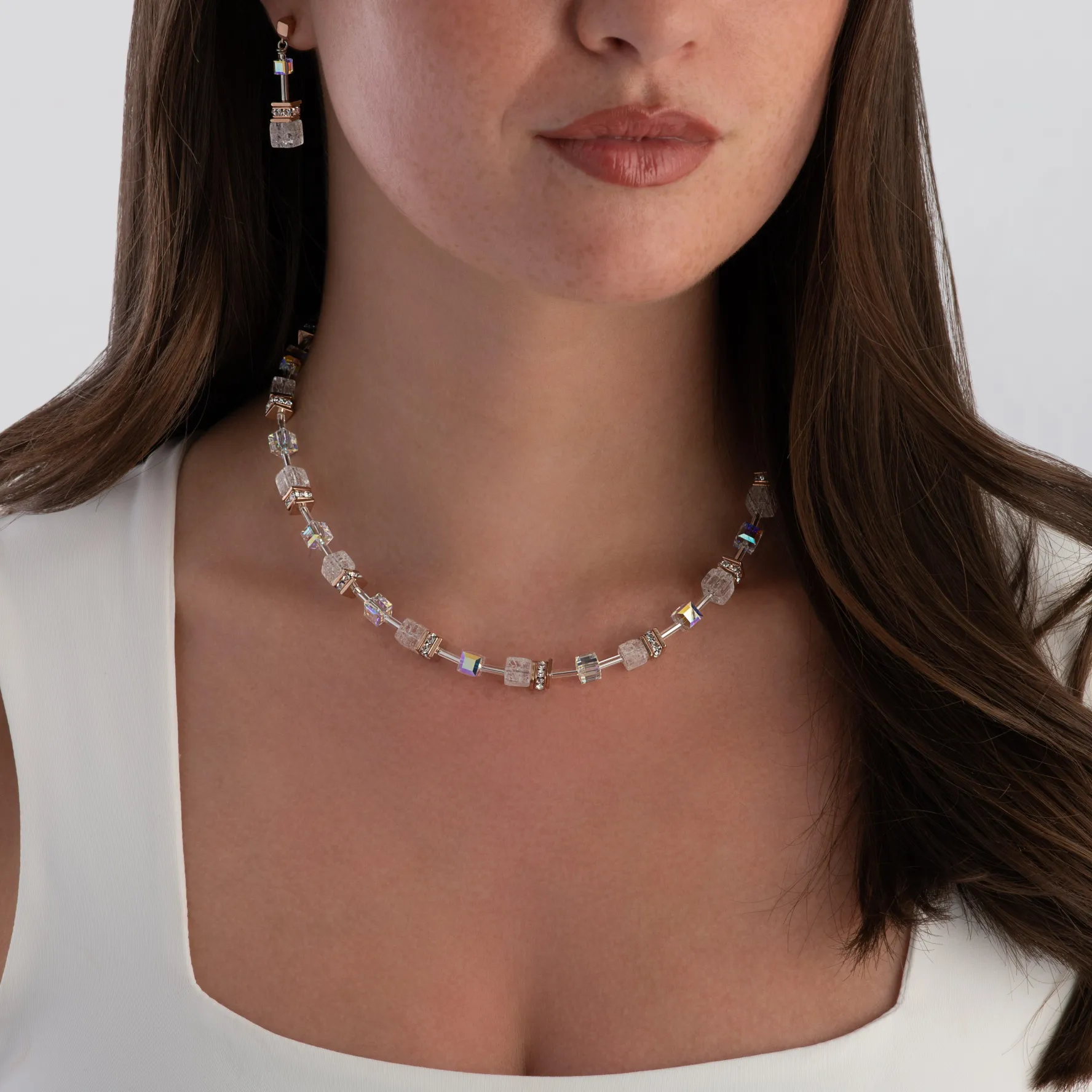 Coeur De Lion GeoCUBE Iconic Nature Rose Gold Tone Crystal Necklace