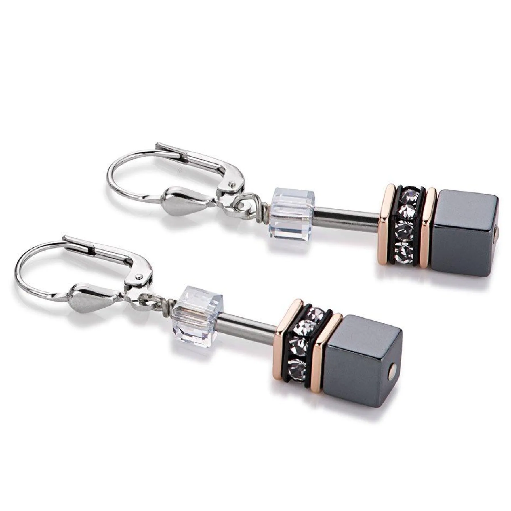 Coeur De Lion GeoCUBE Rose Gold Plated Drop Earrings