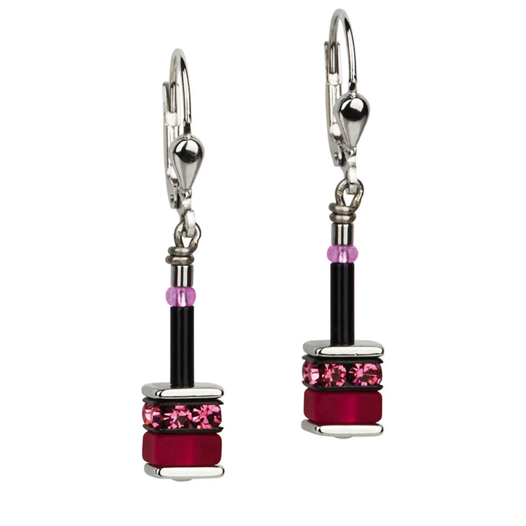 Coeur De Lion GeoCUBE Silver and Stainless Steel Crystal Earrings