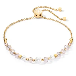 Coeur De Lion Gold Tone Crystal Pearl Slider Bracelet