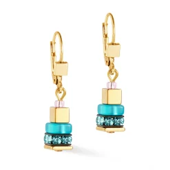 Coeur De Lion Yellow Gold Tone GeoCUBE Drop Hoop Earrings