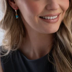 Coeur De Lion Yellow Gold Tone GeoCUBE Drop Hoop Earrings