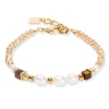 Coeur De Lion Yellow Gold Tone Pearl and Tiger’s Eye Bracelet