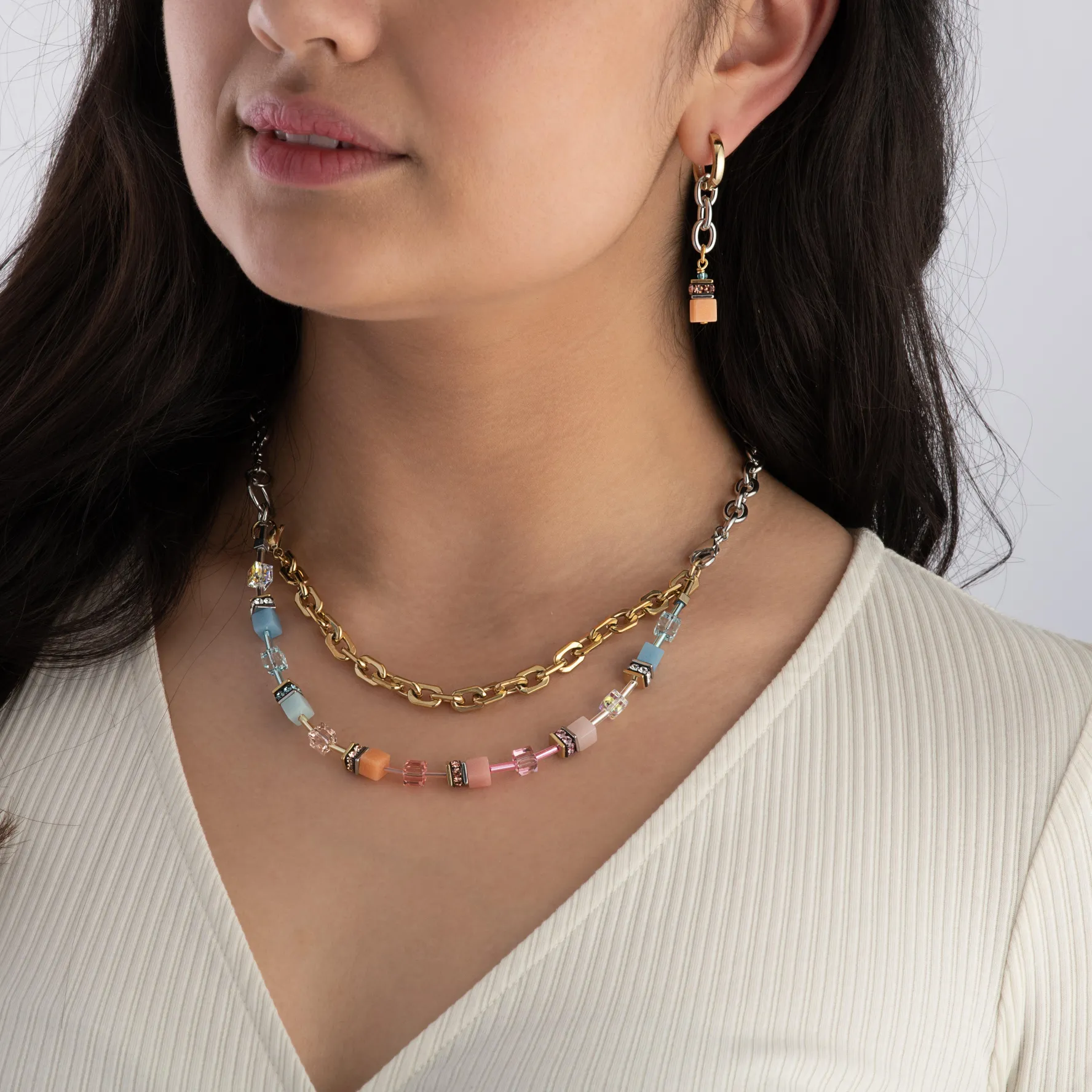 Coeur De Lion Yellow Gold Tone GeoCUBE Crystal Drop Earrings