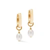 Coeur De Lion Yellow Gold Tone Pearl Hoop Earrings