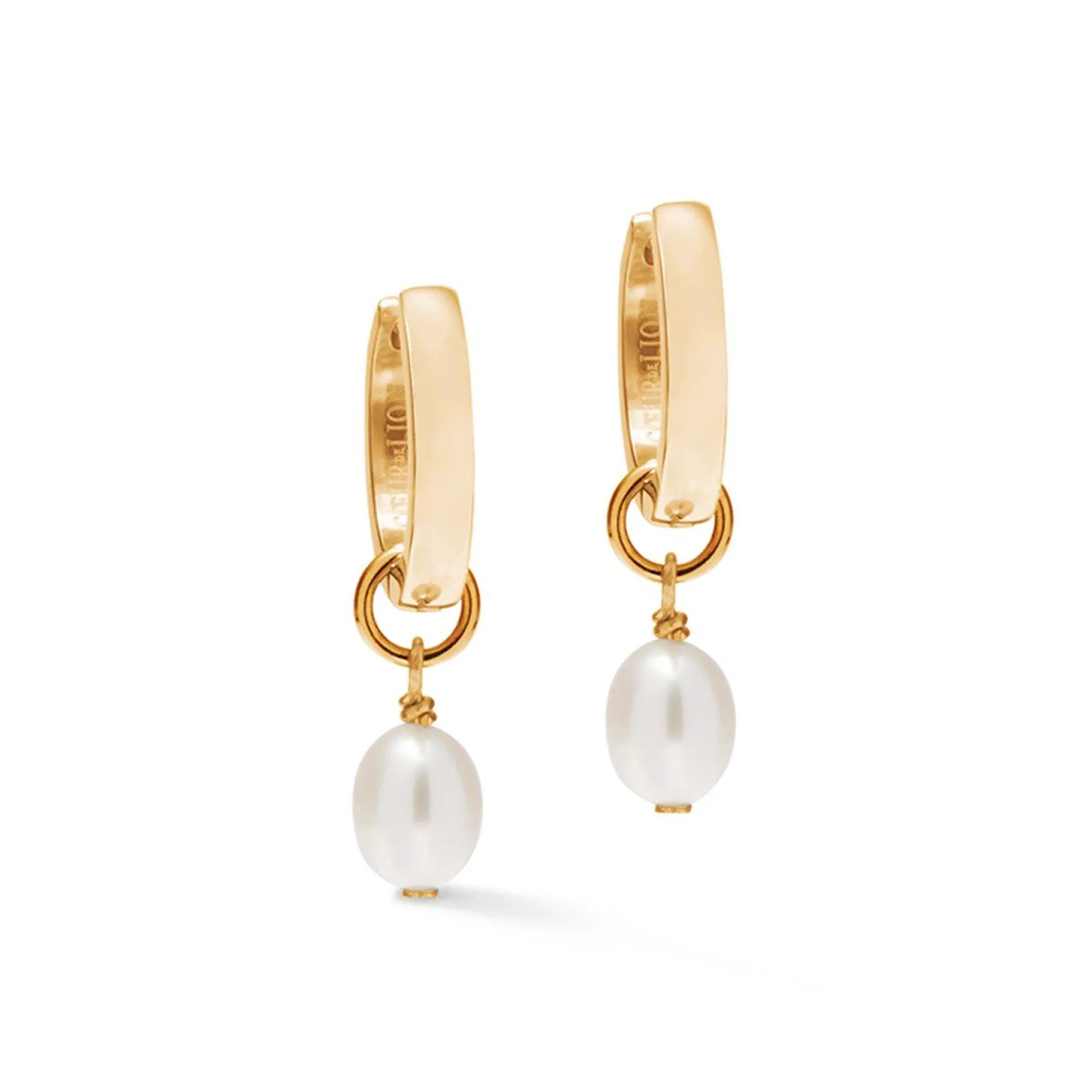 Coeur De Lion Yellow Gold Tone Pearl Hoop Earrings