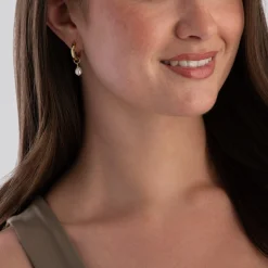 Coeur De Lion Yellow Gold Tone Pearl Hoop Earrings