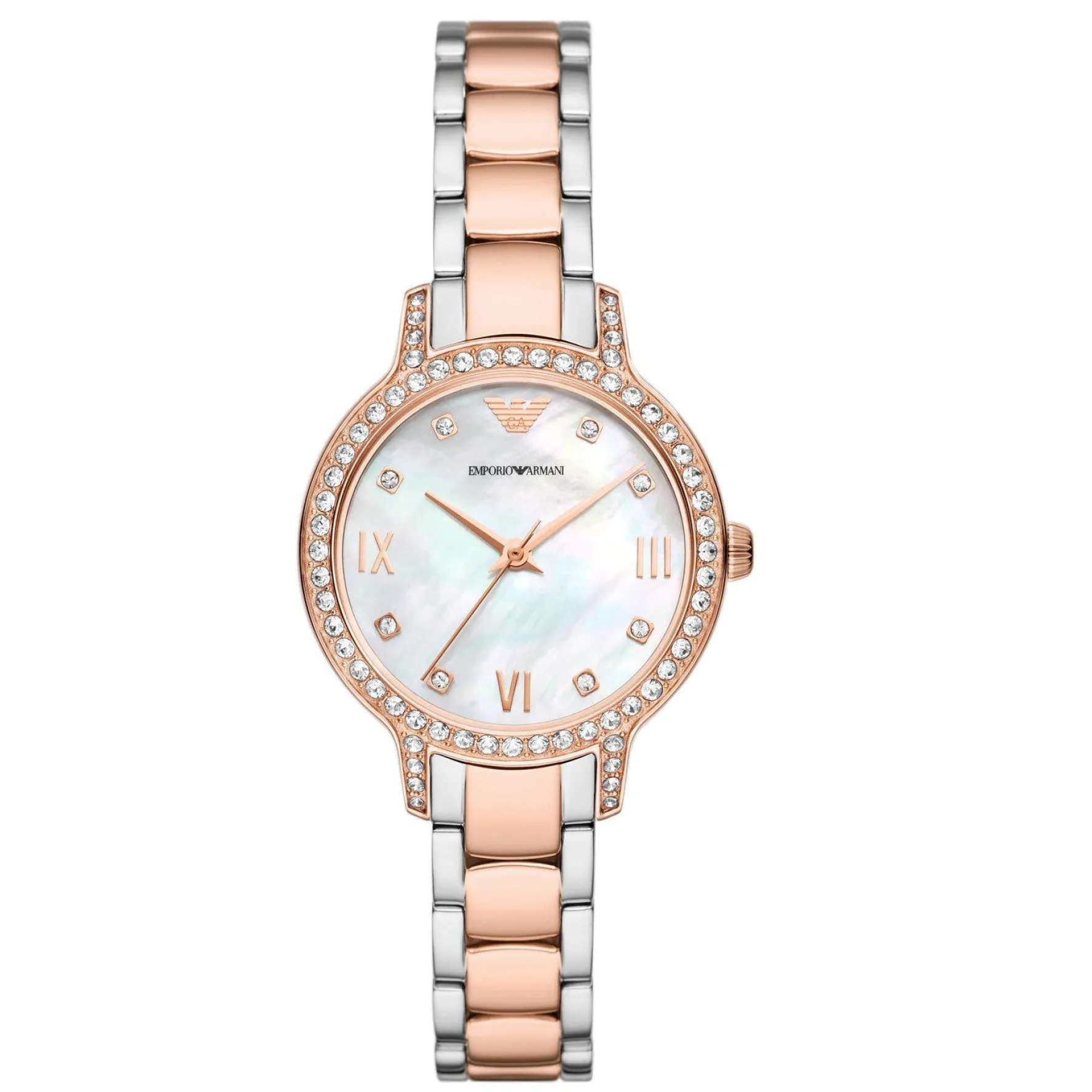 Emporio Armani 32mm Stainless Steel and Rose Gold Tone Crystal Ladies Watch