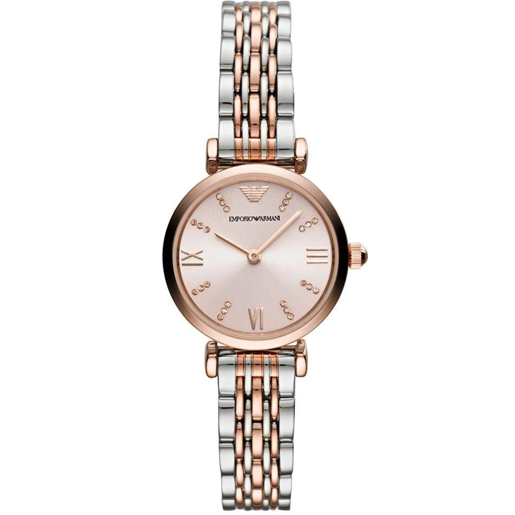 Emporio Armani 28mm Stainless Steel and Rose Gold Tone Crystal Ladies Watch