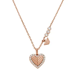 Emporio Armani Rose Gold Tone Cubic Zirconia Ladies Heart Necklace