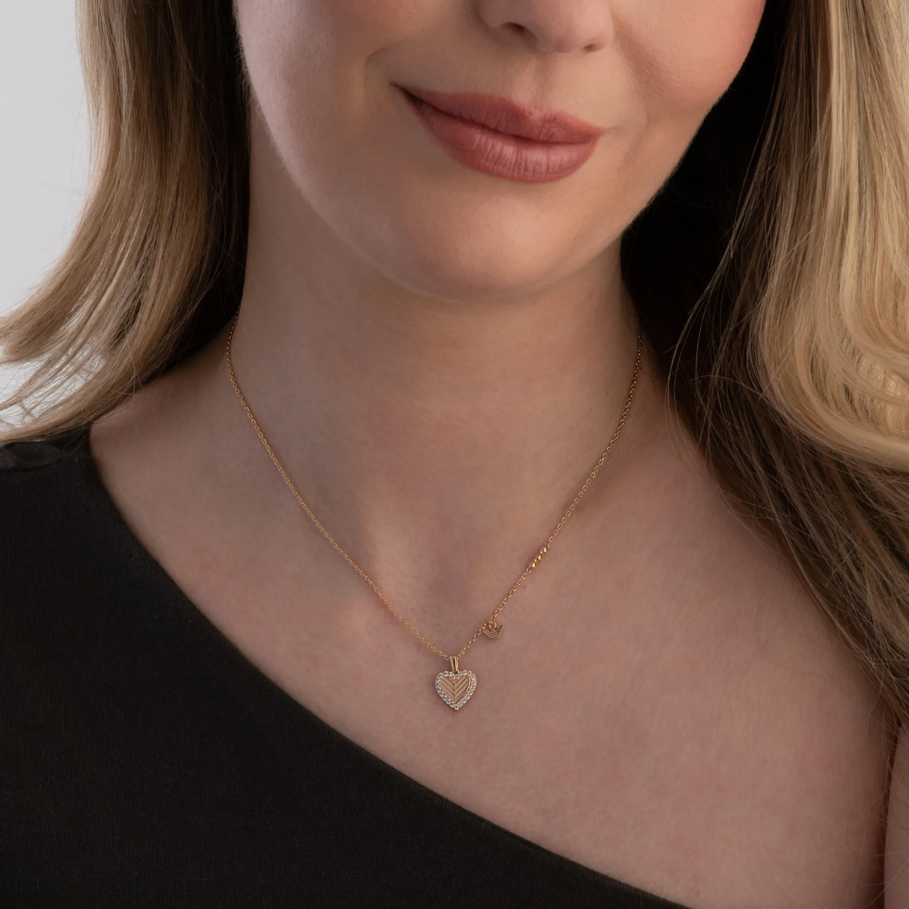 Emporio Armani Rose Gold Tone Cubic Zirconia Ladies Heart Necklace