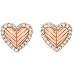 Emporio Armani Rose Tone Cubic Zirconia Heart Stud Earrings