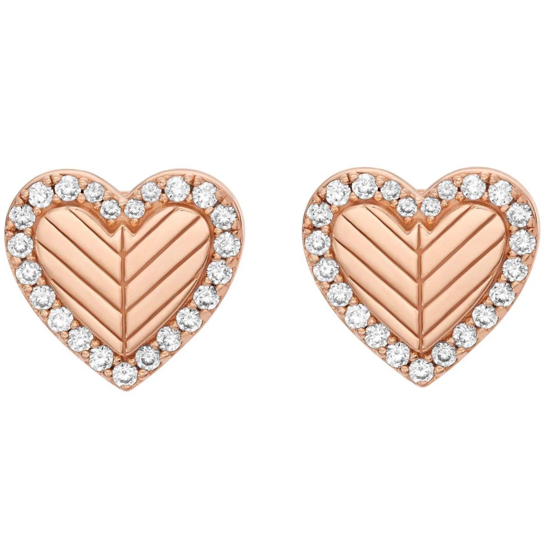 Emporio Armani Rose Tone Cubic Zirconia Heart Stud Earrings