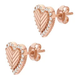 Emporio Armani Rose Tone Cubic Zirconia Heart Stud Earrings