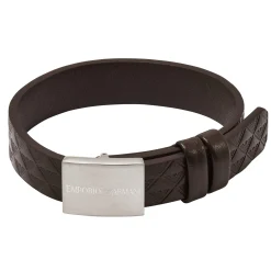 Emporio Armani Stainless Steel Brown Leather Bracelet