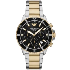 Emporio Armani World Explorer Solar 43.5mm Stainless Steel and Yellow Gold Tone Chronograph Men’s Watch