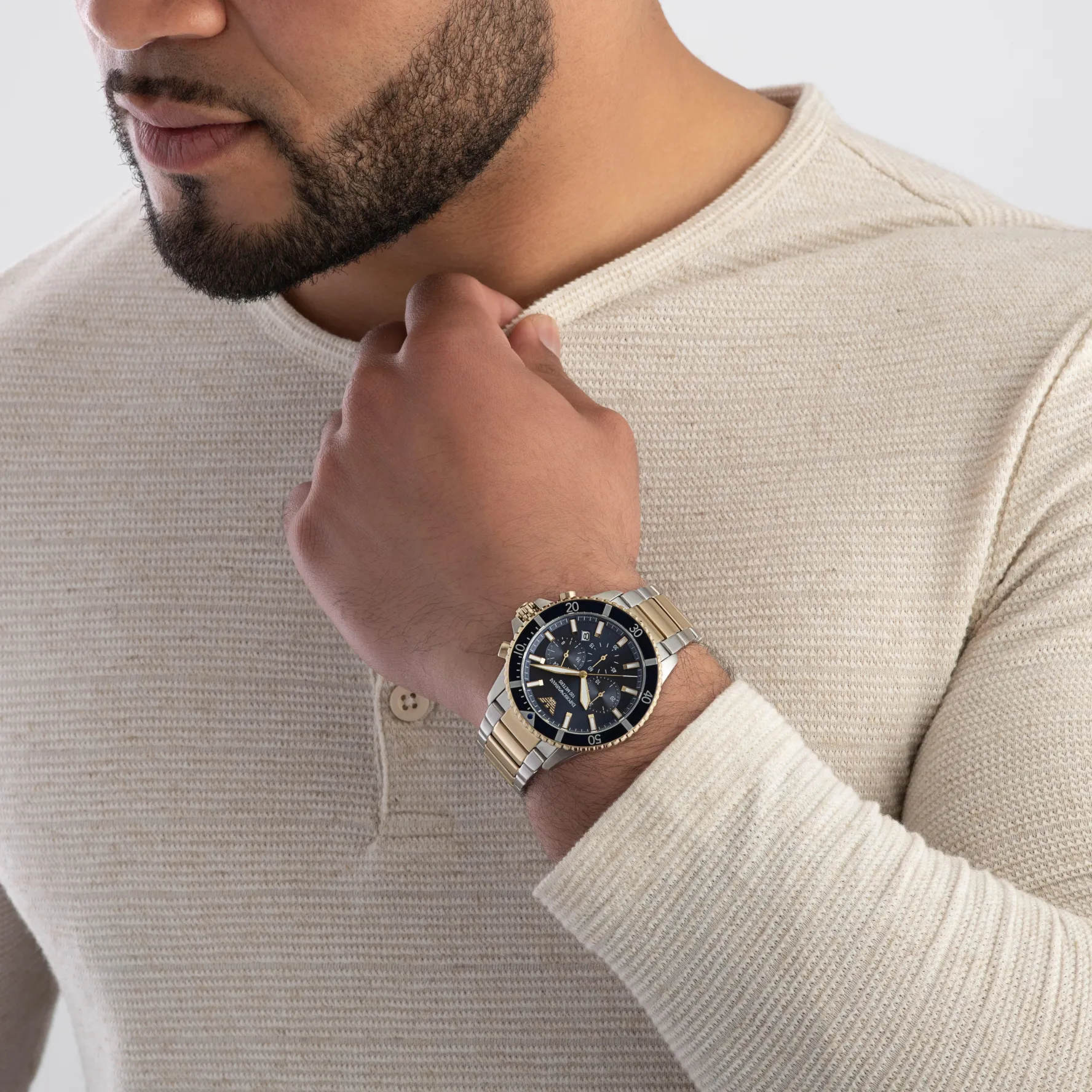 Emporio Armani World Explorer 43mm Stainless Steel and Yellow Gold Tone Chronograph Men's Watch